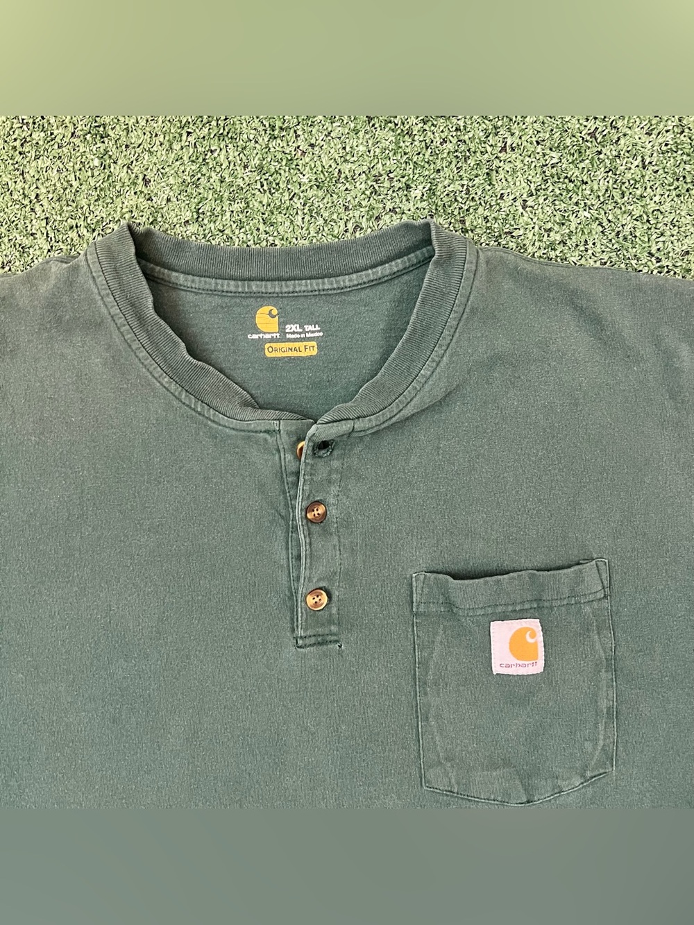 Carhartt Henley Shirt Mens 2XLT Forest Green Short Sleeve Workwear Pocket Casual